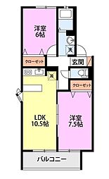サンバレイ・ニッコーF 2階2LDKの間取り