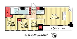 都営新宿線 瑞江駅 徒歩8分の賃貸マンション 6階3LDKの間取り
