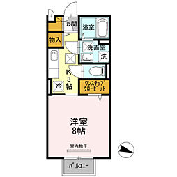 シクルアヴェニュー 2階1Kの間取り