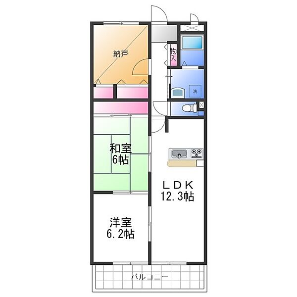 大阪府貝塚市半田４丁目(賃貸マンション2SLDK・3階・65.20㎡)の写真 その2