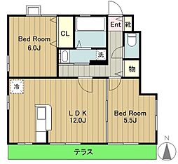 アンソレイユF 2LDKの間取図画像