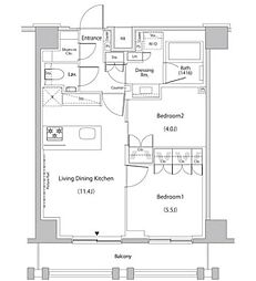 ザ・パークハビオ文京江戸川橋 10階2LDKの間取り