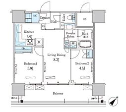 ＨＡＲＵＭＩ　ＦＬＡＧ　ＰＯＲＴ　ＶＩＬＬＡＧＥ　Ｂ棟 9階2LDKの間取り