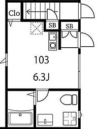 Platanus Court 1階ワンルームの間取り