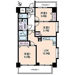 グランドフェニックス 9階3LDKの間取り