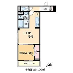 セレスティア亀有 2階1LDKの間取り