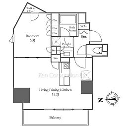 ザ・パークハビオ麻布十番 8階1LDKの間取り