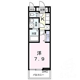 グランツ東生駒 1Kの間取図画像