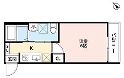 シャルム赤塚 1階1Kの間取り