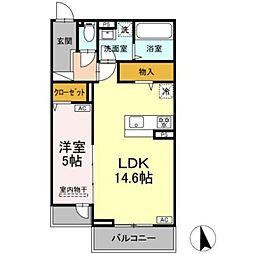 セレスティア竹ノ塚II 2階1LDKの間取り