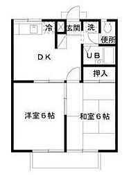 エステートピアグレイス 2階2DKの間取り