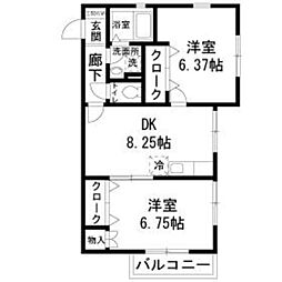 本牧グリーンハイツ 2DKの間取図画像