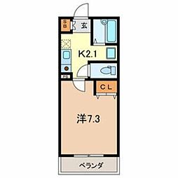 エスポア 2階1Kの間取り