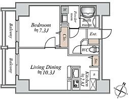 ドゥーエ千駄木 8階1LDKの間取り