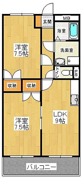 ハイネスコーポ 205｜福岡県久留米市宮ノ陣５丁目(賃貸アパート2LDK・2階・55.00㎡)の写真 その2