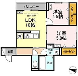 セレスティア西綾瀬 3階2LDKの間取り