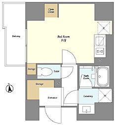 グランカーサ日本橋馬喰町 7階ワンルームの間取り