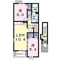 グランテールIV 2階2LDKの間取り