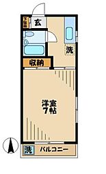 コーポ新生 2階1Kの間取り