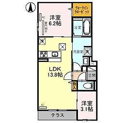 Clashist平野西East 2LDKの間取図画像