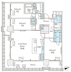ロイヤルパークス品川 28階3LDKの間取り