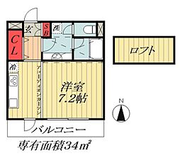 蔵屋マンション第三 2階1Kの間取り