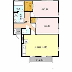 リビングタウン南花田　B棟 1階2LDKの間取り