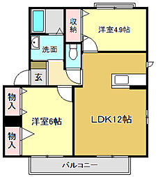ラ・ベルターナ米田3A 2LDKの間取図画像