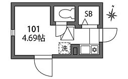 グラード氷川台 1階ワンルームの間取り
