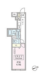 スカイコートリュクス品川大崎 2階1Kの間取り
