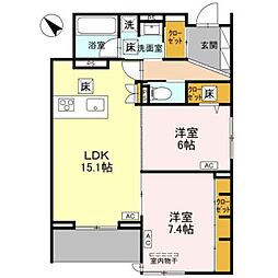 グリーンスクエア グラサ 西 2LDKの間取図画像