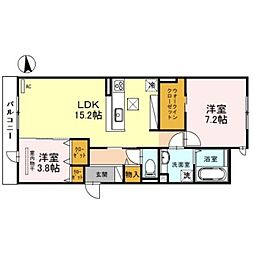 阪急神戸本線 武庫之荘駅 徒歩6分の賃貸アパート 1階2LDKの間取り