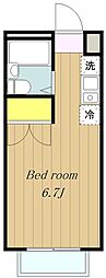 エステートピアクレイン 2階ワンルームの間取り