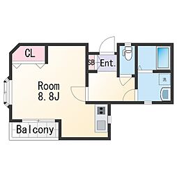 シャルムアシベ 2階1Kの間取り