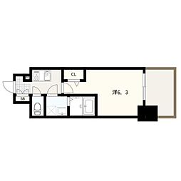近鉄けいはんな線 長田駅 徒歩3分の賃貸マンション 2階1Kの間取り