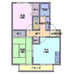 セジュールくすの木 2階2DKの間取り