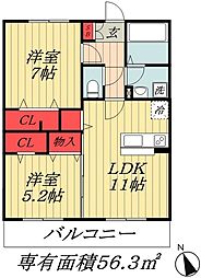 JR総武線 本八幡駅 徒歩18分の賃貸アパート 2階2LDKの間取り
