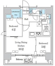 デュオフラッツ浅草蔵前 2階2LDKの間取り