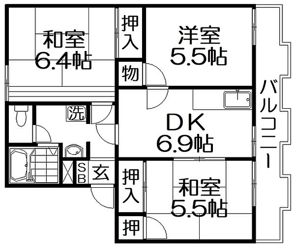 タウニ―モイスンＡ棟 ｜大阪府寝屋川市寝屋１丁目(賃貸アパート3DK・2階・53.33㎡)の写真 その2