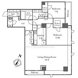ＵＮＵＳ．白金長者丸 2階2LDKの間取り