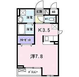 カスカード 2階ワンルームの間取り