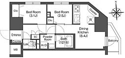 COMFORIALIV木場 2DKの間取図画像