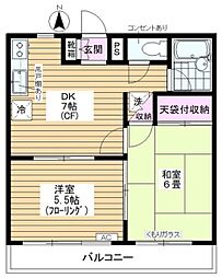 ツエール中台 2DKの間取図画像