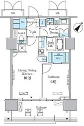晴海フラッグ ポートヴィレッジ C棟 13階1LDKの間取り
