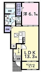 ベリッシモ ソーレ 1階1LDKの間取り