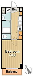 多摩都市モノレール 大塚・帝京大学駅 徒歩1分の賃貸マンション 7階1Kの間取り