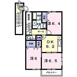 メゾン サニープレイス 2階3DKの間取り