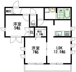 ルサンティエ武蔵野 1階2LDKの間取り