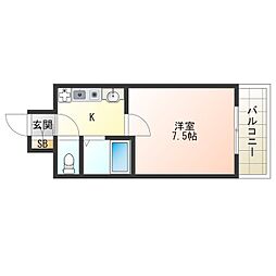 阪神本線 千船駅 徒歩7分の賃貸マンション 3階1Kの間取り