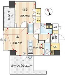 コーバル大森 8階1LDKの間取り